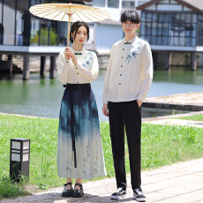 批发版权保护 实拍 新中式套装中国风复古裙班服汉元素改良汉服情侣装