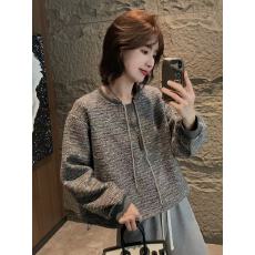 批发  大码时尚洋气复古抽绳设计感圆领显瘦慵懒风短款上衣