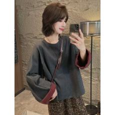 批发   大码新款减龄撞色翻袖百搭显瘦遮肉卫衣