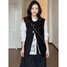 批发  微胖高级感圆领宽松遮肉外穿马甲