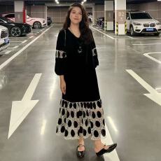 批发胖MM法式高级感钉珠<b class='q'>拼接</b>蕾丝显瘦遮肉垂感丝绒<b class='q'>连衣裙</b>