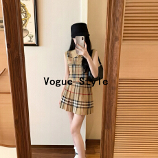 批发经典格纹 Pol领无袖裙夏季垂感百褶 A 字裙 小个子显瘦气质连衣裙