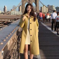 批发爆款黄色娃娃领双面毛呢大衣女2026秋冬新款韩版加厚<b class='q'>中长款</b>呢外套