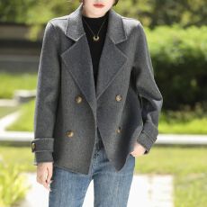 批发<b class='q'>中老年</b>羊毛双面呢羊毛大衣女新款短款小个子外套宽松显瘦毛呢外套