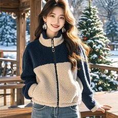 批发韩系小个子超好看小香风藏蓝色羊羔毛<b class='q'>外套</b>加厚女2026新款爆款春季