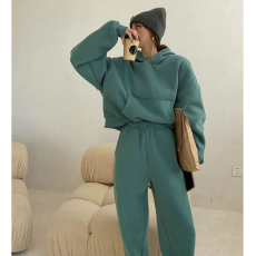 批发运动套装美式短款加绒卫衣卫裤套装秋冬新款休闲两件套<b class='q'>欧美</b>风