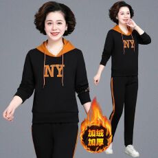 批发加绒加厚时尚运动套装女2025秋冬季新款休闲<b class='q'>中老年</b>卫衣两件套