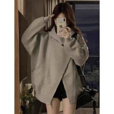 批发华棉复合】不规则美式连帽卫衣外套女秋季2025新款百搭宽松<b class='q'>显瘦</b>