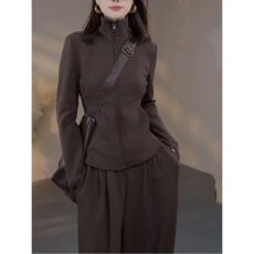 秋季欧洲站高级感运动风休闲套装女2025新款拉链半高领外套两件套