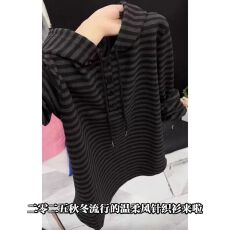 批发2025新款条纹连帽卫衣女装长袖宽松百搭显瘦休闲复古大码撞色上衣