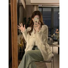 批发原版优质面料 好质量 外套秋季新款水貂绒宽松<b class='q'>针织</b>毛衣<b class='q'>开衫</b>女