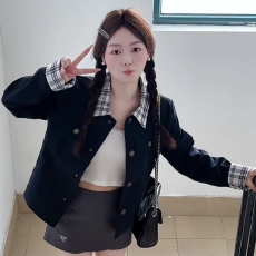 批发韩系早秋撞色2025外套女小个子新款宽松百搭设计感翻领开衫夹克潮