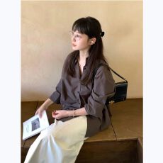 批发韩系复古慵懒松弛感长袖衬衫外套女2025<b class='q'>春</b>秋外搭休闲气质衬衣上衣