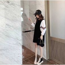 批发<b class='q'>连衣裙</b>女2025<b class='q'>春秋</b>装新款韩版宽松假两件蝙蝠袖中长裙休闲卫衣裙子