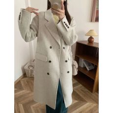 批发冬季韩系西装领双排扣长款过膝双面羊毛外套<b class='q'>秋</b>冬高级感外套