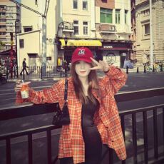 批发美式复古橙色格纹长袖<b class='q'>衬衫</b>女春秋小众设计感宽松休闲防晒<b class='q'>情侣</b><b class='q'>外套</b>