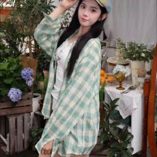 批发幂式穿搭显白绿色格纹衬衫女防晒小个子显瘦大版宽松<b class='q'>格子</b><b class='q'>外套</b>春夏