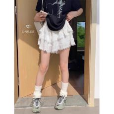 批发【原版面料】芭蕾风黑色<b class='q'>蕾丝</b>拼接半身裙女松紧腰a字百褶裙带内衬