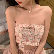 批发[四面弹]碎花抹胸小衫性感<b class='q'>夏</b>季外穿无袖短款露脐上衣裹胸学生