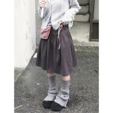 批发新款日系复古轻亚风<b class='q'>花苞</b>百搭褶皱蓬蓬灰色a字过膝中长<b class='q'>裙</b><b class='q'>半身裙</b>女