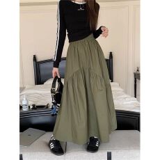 批发设计感褶皱拼接半身<b class='q'>裙</b>女装春夏小众高腰A字<b class='q'>裙</b>大摆<b class='q'>裙</b>伞<b class='q'>裙</b>