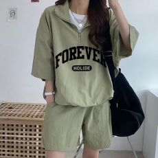 批发韩版<b class='q'>运动服</b>套装女夏季2026新款短袖短裤校园风可爱少女跑步两件