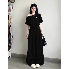 批发【仿棉斜纹拉架】运动<b class='q'>套装</b><b class='q'>女</b>夏季韩版宽松时尚短袖长裤休闲两件套