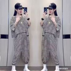 批发色织条珠地】条纹<b class='q'>套装</b><b class='q'>女</b>休闲宽松新款夏季运动短袖显瘦时尚两件套