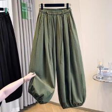 批发时尚工装系带高腰灯笼裤女夏季宽松显瘦束脚<b class='q'>哈伦</b>裤百搭阔腿休闲裤