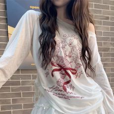 批发原版面料做法#夏季女士新<b class='q'>T</b><b class='q'>恤</b>白色斜肩防晒罩衫薄款宽松显瘦长袖衣