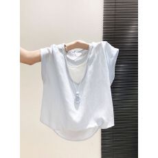 批发韩系假两件v领短袖<b class='q'>衬衫</b>女夏季新款薄款透气宽松显瘦<b class='q'>气质</b>通勤上衣