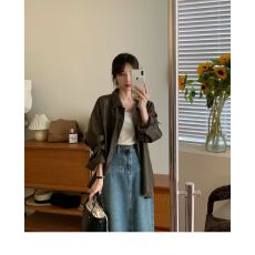 批发慵懒风咖色pu中长款皮衣外套女<b class='q'>春</b>秋2026新款宽松皮夹克衬衫