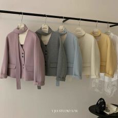 批发2026爆款秋冬季款时尚<b class='q'>甜美</b>气质高级感V领短款东大门新款毛呢外套