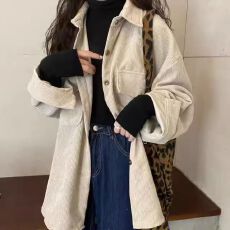 批发复古灯芯绒衬衫女春秋2026新款<b class='q'>韩版</b>宽松慵懒风中长款衬衣外套上衣