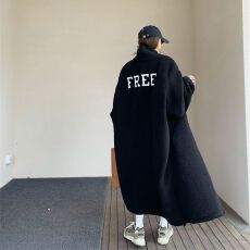 批发单排扣立领羊羔毛外套女秋冬2026新款中长款过膝<b class='q'>韩版</b>宽松百搭