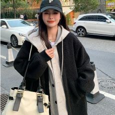 批发【足尺寸】韩国chic秋冬新款长款外套羊羔绒百搭宽松时尚外套ins