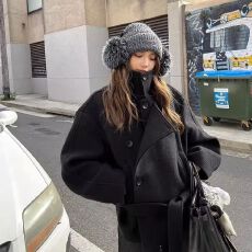 批发立领呢子大衣女2026新款秋冬季高级感小个子系带收腰短款毛呢外套