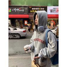 冬季男友风百搭卫衣加绒加厚双层连帽上衣250克大卫衣