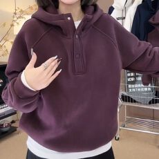 批发加绒加厚防风领连帽卫衣女2026秋冬新款休闲<b class='q'>百搭</b>抽绳保暖打底上衣