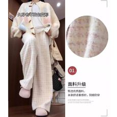 批发2026新款千鸟格<b class='q'>阔腿裤</b>女秋冬款高腰慵懒宽松显瘦加绒休闲直筒<b class='q'>裤</b>