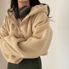 批发羊羔绒<b class='q'>外套</b>女2026韩系秋冬装加厚保暖毛茸茸夹克拉链连帽羊羔服