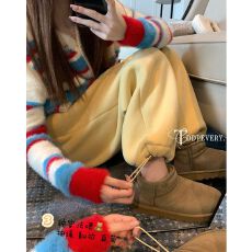 批发韩系羊羔绒刺绣 加绒加厚阔腿卫<b class='q'>裤</b>女冬季休闲慵懒风宽松束脚<b class='q'>裤</b>