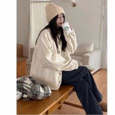 批发2026<b class='q'>韩国</b>大码女装胖mm秋装新品时尚纯色舒适羊羔绒立领宽松外套潮