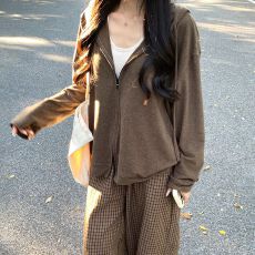 韩系慵懒连帽卫衣女春秋2026新款宽松休闲显瘦松弛感开衫拉链外套