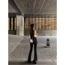 批发黑色巨显瘦纸片人两件套女<b class='q'>夏</b>季无袖背心吊带上衣开叉休闲长裤套装