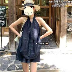 批发法式复古气质牛仔吊带背心+时尚高腰遮跨阔腿短裤女2025<b class='q'>夏</b>季新款