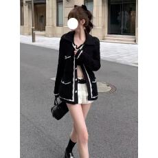 批发休闲时髦松弛感小香翻领针织秋季显瘦外套女