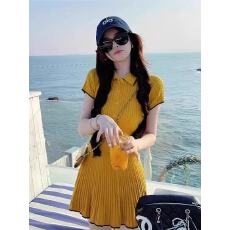 批发<b class='q'>夏</b>季小个子套装女韩系减龄Polo领针织短袖T恤百褶半身短裙两件套