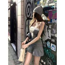 批发美露波波罗纹翻领波点拼接抹胸<b class='q'>连衣裙</b>长袖开衫外套套装女秋季新款