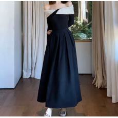 批发黑白奢影秋冬小众气质赫本风法式上衣小黑裙时尚套装